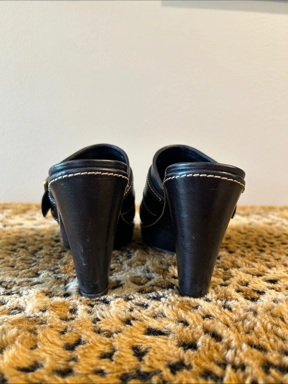 Coach Black Leather Buckle Clog Heels